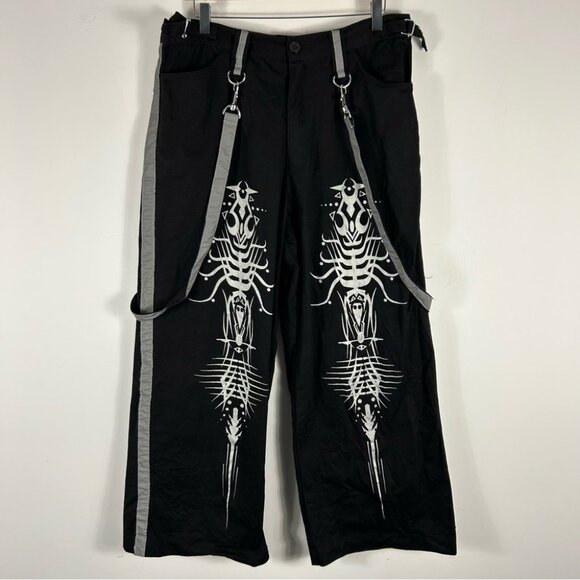 💕 Dead Threads Vintage 90s Rare ReflectiveBondage Pants Men's Black Graphic L - Picture 1 of 11